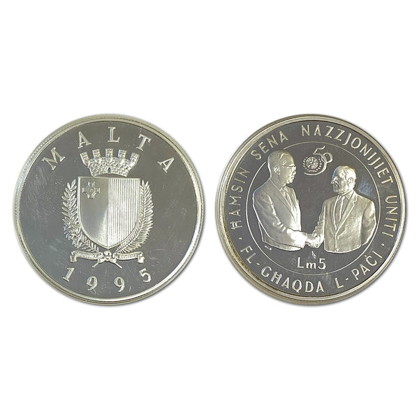 1995 Malta 5 Liri 0.925 Silver Coin. 28.2g_CXC0339