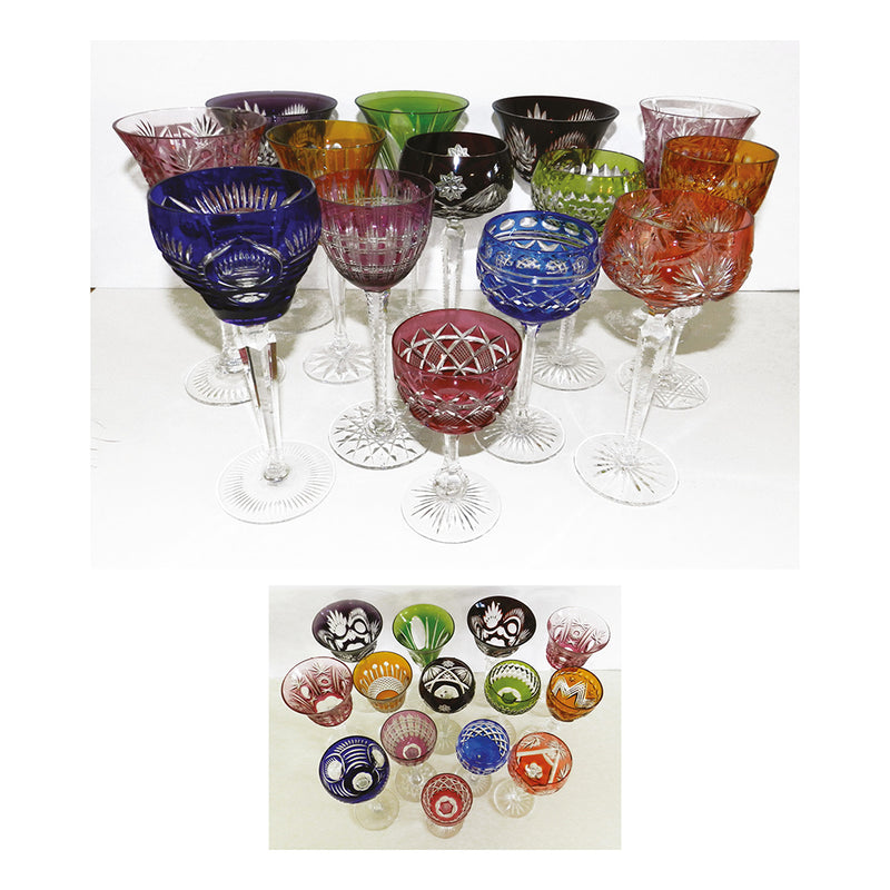 14 Coloured Cut Crystal Glasses