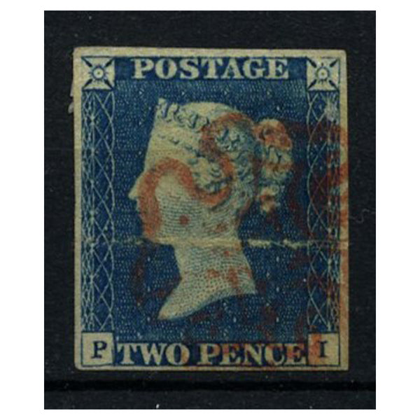 GB 1840 2d Deep, full-blue, 4 margins, very fine red MX used, heavy horiz crease. SG4_GB0004UX3