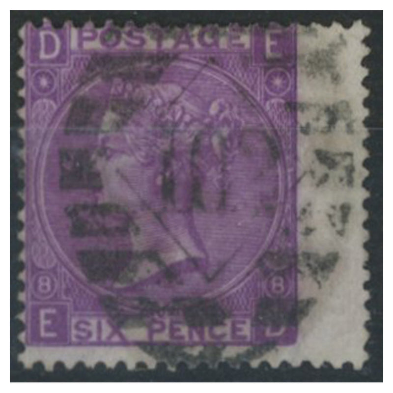 GB 1868-80 6d Mauve, plate 8, wing marginal, good to fine used. SG109_GB0109HUW