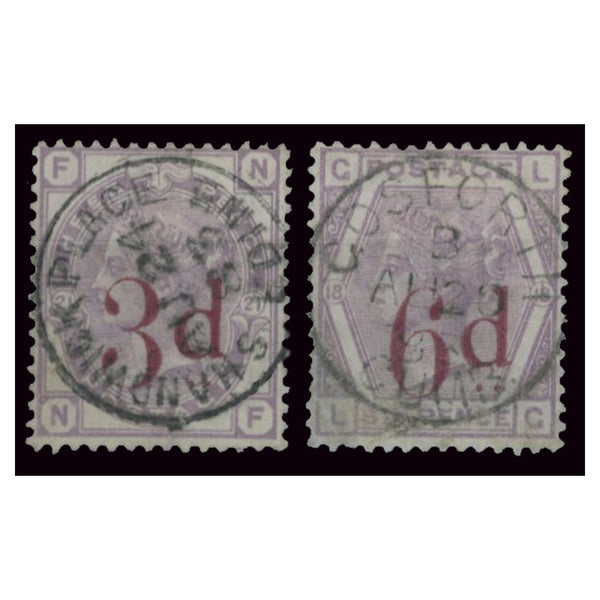 GB 1883 3d, 6d Surcharge pair, exceptionally fine cds used. SG159, 162_GB0159U2A