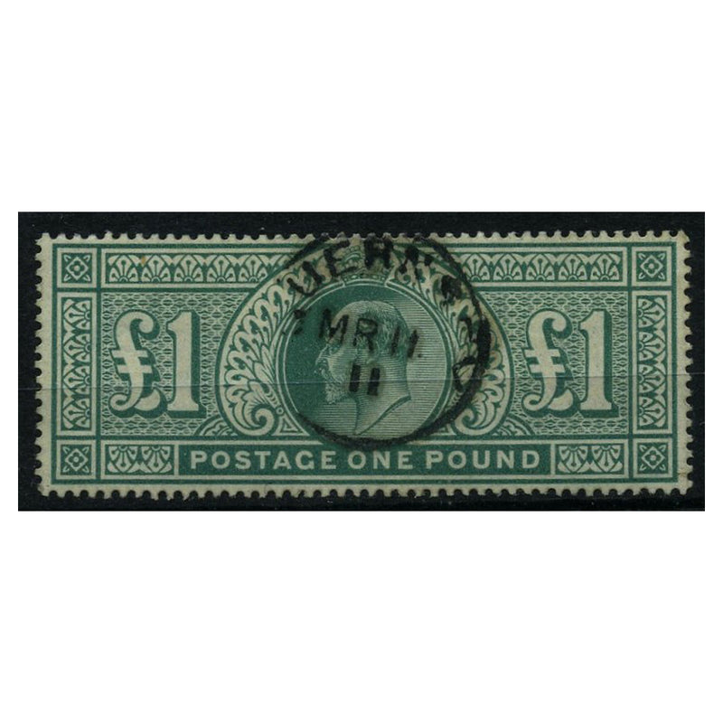 GB 1902-10 £1 'Long' dull blue-green, fine cds used. SG266