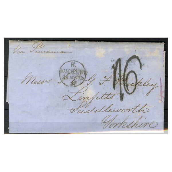 GB Chile 1873 Stampless folded entire from Valparaiso to Saddleworth, with €˜VALPARAISO UNPAID€™ c_GBCHILE0000UCVR