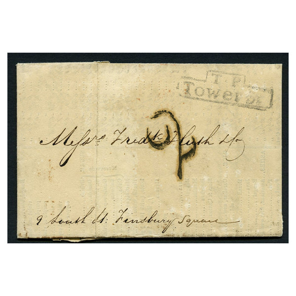 GB 1830 London local folded entire, with 'Tower Street' 2d post, '2' rate & chief office marks._GBSL1830U3