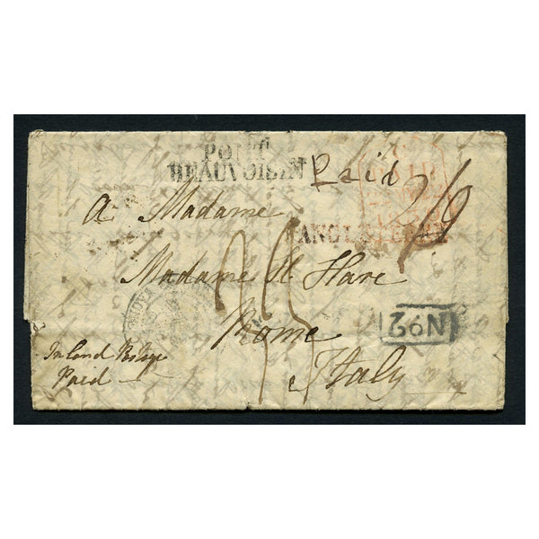 GB 1830 Folded entire from Plymouth to Rome via London & Pont Beauvoisin. 'Plymouth Penny Post' mark_GBSL1830U4