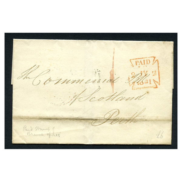 GB 1841 Cover from Vere St (London) to Perth via Edinburgh. Red maltese 'VS' paid stamp on front._GBSL1841U3