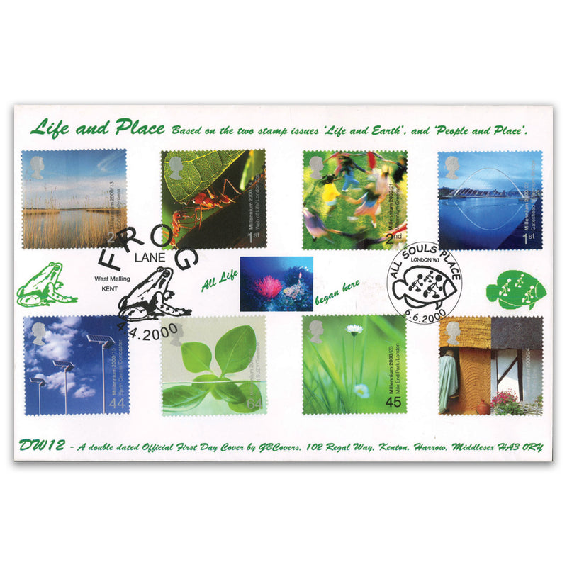 2000 Life & Earth and People & Place GB Cover Double official, Both cancelled with offic. h/s_TX0004G