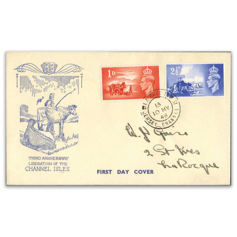 1948 C.I. Liberation. Illustrated (Farmer & Cows).  Jersey Dble Ring cds_TX4805F