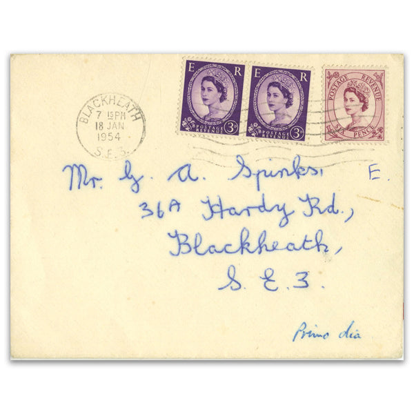 1954 3d(x2 Horiz pair) & 6d Wildings, used on plain, addressed FDC from Blackheath. SG520i, 523_TX5401F