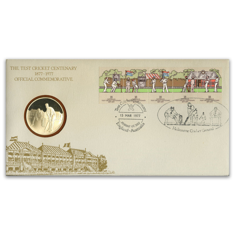 1977 Australia Test Cricket Centenary Official Silver Medallic FDC_TX7703Z