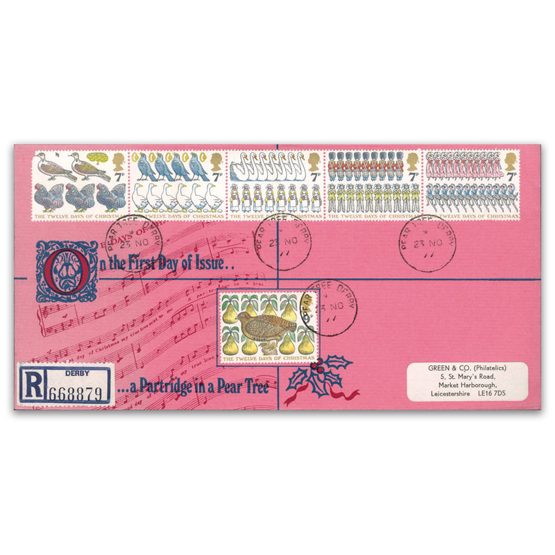 1977 Christmas, Pear Tree cds on registered P.O. cover