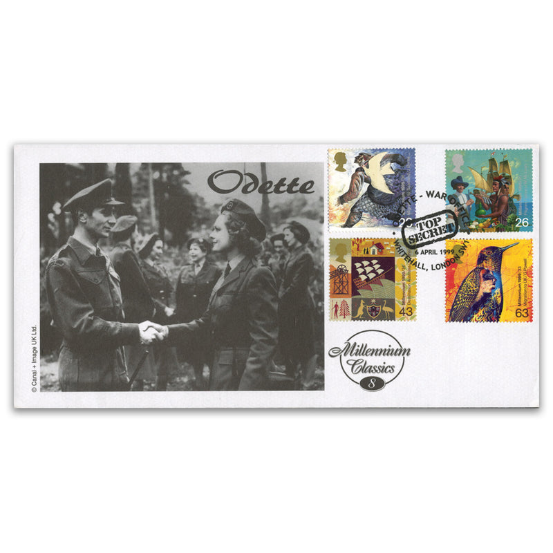 1999 Settlers Tales. Cambridge Stamp Centre Official - Odette, War Office H/s_TX9904E