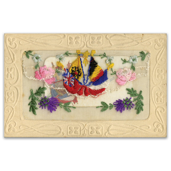 WWI Embroidered Postcard - Flags