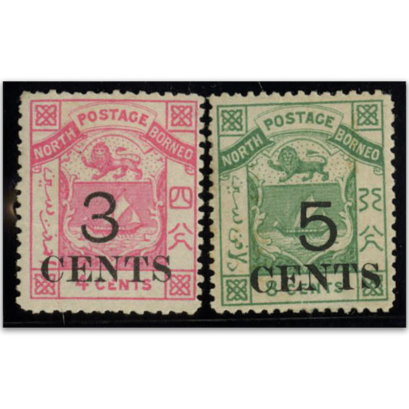 N.Borneo1886 Surcharge 3c on 4c and 5c on 8c both good to fine mm. SG18-19