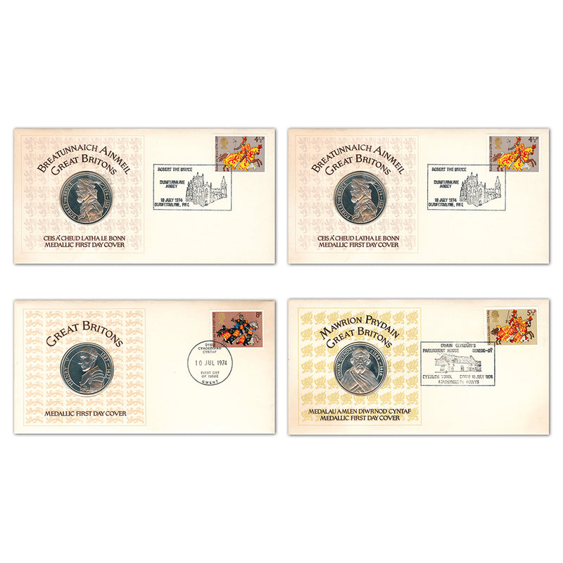 1974 Great Britons set of 4 medallic FDCs in folder TSS1511