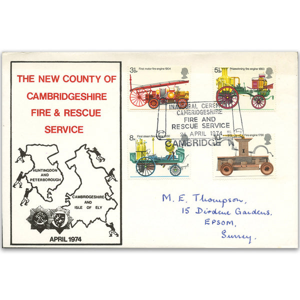 1974 Fire Services - Cambridgeshire C.C Off. Fire & Rescue handstamp