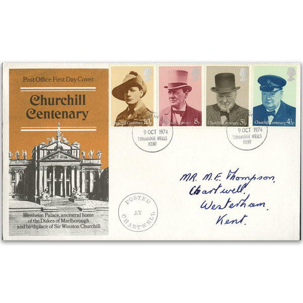 1974 Churchill P.O. cover, Tunbridge Wells FDI & Posted at Chartwell