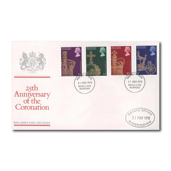 1978 Coronation - Kings Lynn First Day Issue - Sandringham cachet - Unaddressed TX7805I