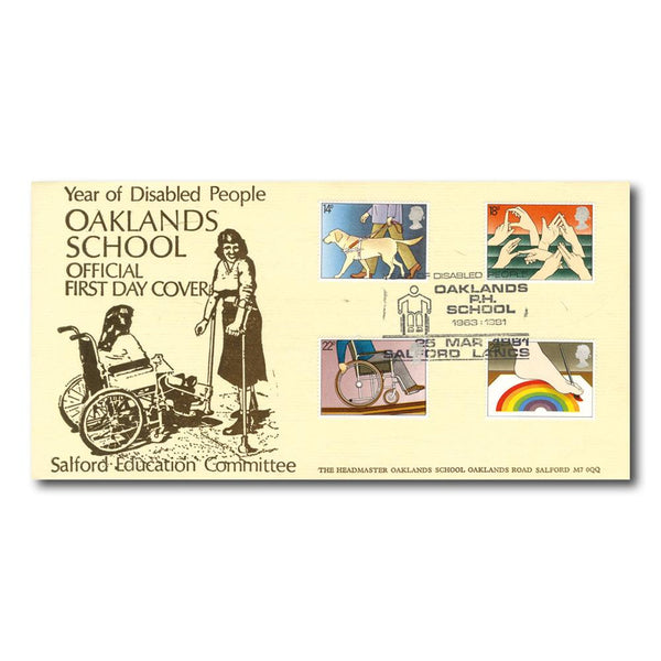 1981 Disabled - Oaklands School - Salford Handstamp TX8103U