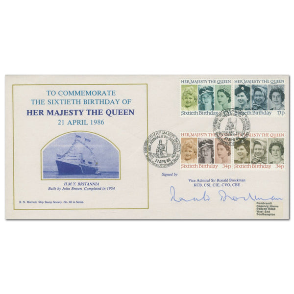 1986 Queen's 60th Birthday - Royal Navy Official - Signed Vice Admiral Brockman